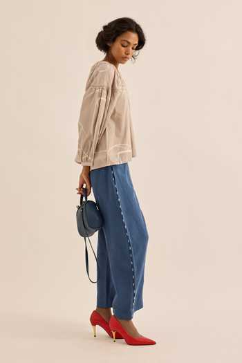 Kharakapas Taupe Muslin Round Neck Dust Rose Abstract Print Top Online at Aza Fashions Kharakapas_Taupe Muslin Round Neck Dust Rose Abstract Print Top _Online_at_Aza_Fashions