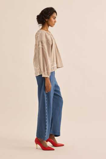 Buy Kharakapas Taupe Muslin Round Neck Dust Rose Abstract Print Top Online at Aza Fashions Buy_Kharakapas_Taupe Muslin Round Neck Dust Rose Abstract Print Top _Online_at_Aza_Fashions