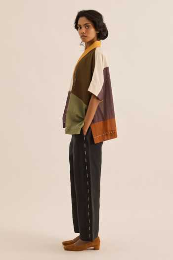 Buy Kharakapas Multi Color Muslin Notched Neck Navara Blocked Shirt Online at Aza Fashions Buy_Kharakapas_Multi Color Muslin Notched Neck Navara Blocked Shirt _Online_at_Aza_Fashions