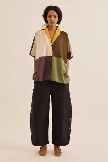 Shop Kharakapas Multi Color Muslin Notched Neck Navara Blocked Shirt Online at Aza Fashions Shop_Kharakapas_Multi Color Muslin Notched Neck Navara Blocked Shirt _Online_at_Aza_Fashions