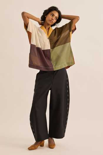 Kharakapas Multi Color Muslin Notched Neck Navara Blocked Shirt at Aza Fashions Kharakapas_Multi Color Muslin Notched Neck Navara Blocked Shirt _at_Aza_Fashions