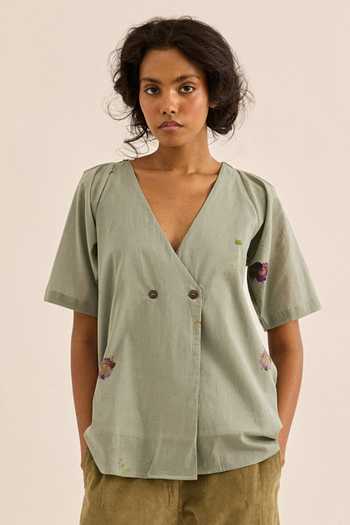 Kharakapas Sagebrush Scattered Floral Motif Top 