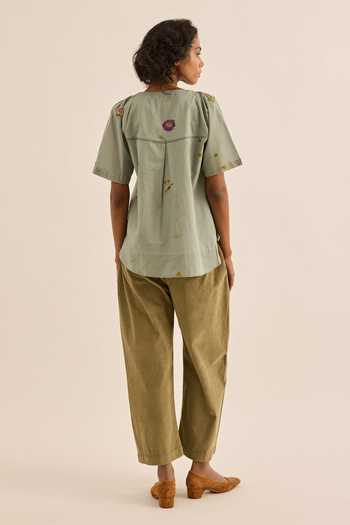 Kharakapas Sagebrush Scattered Floral Motif Top 