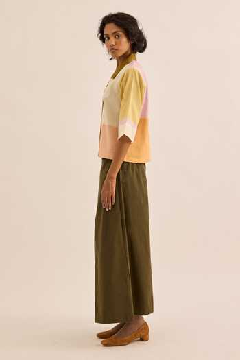 Buy_Kharakapas_Multi Color Muslin Notched Neck Monira Blocked Shirt _Online_at_Aza_Fashions