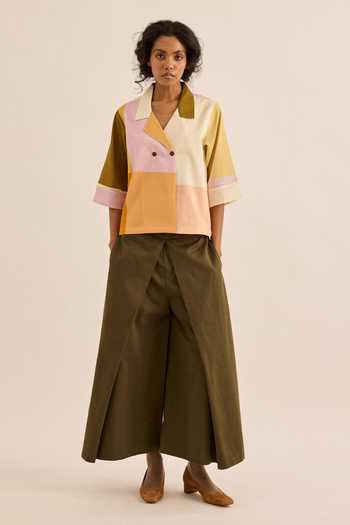 Buy_Kharakapas_Multi Color Muslin Notched Neck Monira Blocked Shirt 