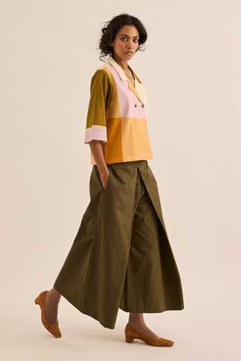 Shop_Kharakapas_Multi Color Muslin Notched Neck Monira Blocked Shirt 