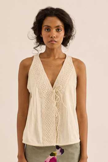 Kharakapas White Thistle Crotchet Lace Top 