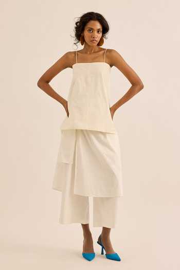 Buy Kharakapas Ivory Muslin (mulmul) Square Neck Casper Cami Top And Pant Co-ord Set Buy_Kharakapas_Ivory Muslin (mulmul) Square Neck Casper Cami Top And Pant Co-ord Set