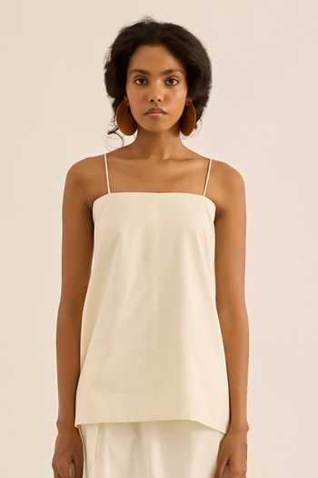 Buy Kharakapas Ivory Muslin (mulmul) Square Neck Casper Strappy Camisole Top Buy_Kharakapas_Ivory Muslin (mulmul) Square Neck Casper Strappy Camisole Top
