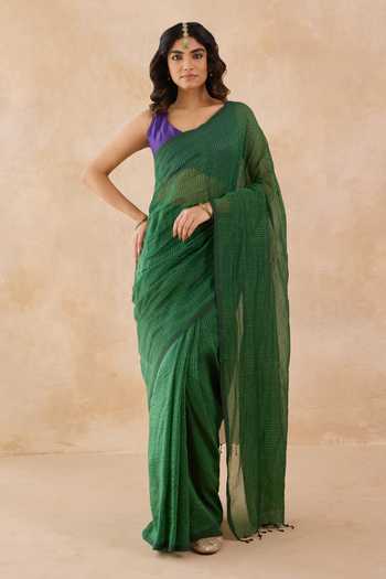Amaara Emerald Green Handloom Saree With Running Blouse 