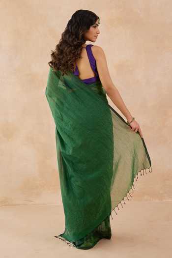 Amaara Emerald Green Handloom Saree With Running Blouse 