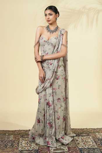 Arpita Mehta Vintage Rose Print Saree With Corset 