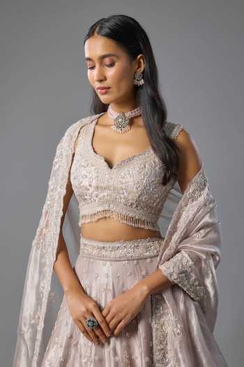 Vedant G Lilac Organza, Tissue Sweetheart Neck Sequins Embroidered Lehenga Set Online at Aza Fashions Vedant G_Lilac Organza, Tissue Sweetheart Neck Sequins Embroidered Lehenga Set _Online_at_Aza_Fashions
