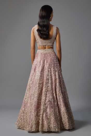 Shop Vedant G Lavender Organza, Tissue Sweetheart Neck Cutdana Embroidered Lehenga Set at Aza Fashions Shop_Vedant G_Lavender Organza, Tissue Sweetheart Neck Cutdana Embroidered Lehenga Set _at_Aza_Fashions