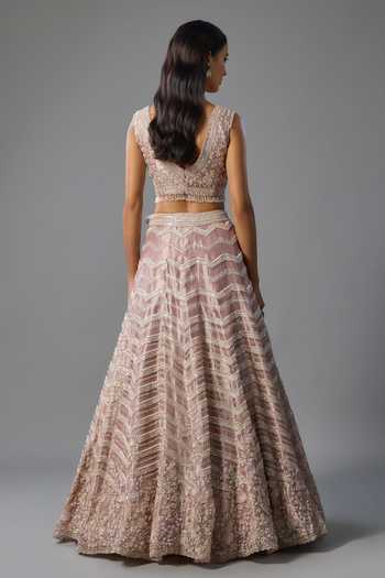 Shop Vedant G Lavender Organza, Tissue V-neck Cutdana Embroidered Lehenga Set at Aza Fashions Shop_Vedant G_Lavender Organza, Tissue V-neck Cutdana Embroidered Lehenga Set _at_Aza_Fashions
