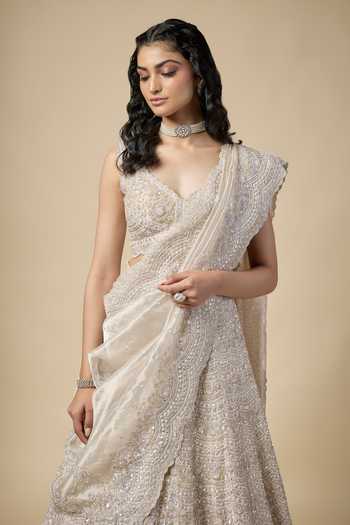 Vedant G Gold Organza, Tissue Sweetheart Neck Pearls Embroidered Lehenga Set Online at Aza Fashions Vedant G_Gold Organza, Tissue Sweetheart Neck Pearls Embroidered Lehenga Set _Online_at_Aza_Fashions