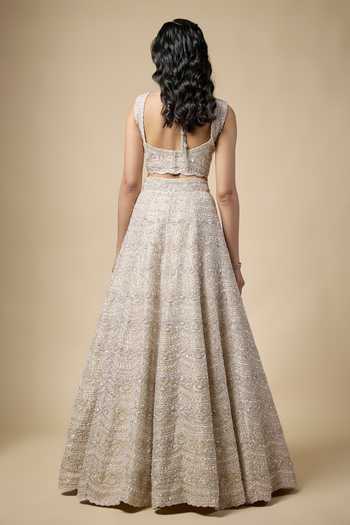 Shop Vedant G Gold Organza, Tissue Sweetheart Neck Pearls Embroidered Lehenga Set at Aza Fashions Shop_Vedant G_Gold Organza, Tissue Sweetheart Neck Pearls Embroidered Lehenga Set _at_Aza_Fashions