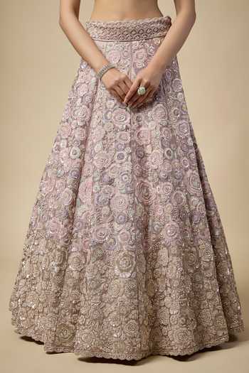 Shop_Vedant G_Lavender Organza, Tissue Sweetheart Neck Embroidered Lehenga Set _Online_at_Aza_Fashions