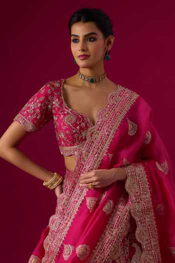 Vedant G Pink Organza Sweetheart Neck Sequins Embroidered Lehenga Set Online at Aza Fashions Vedant G_Pink Organza Sweetheart Neck Sequins Embroidered Lehenga Set _Online_at_Aza_Fashions