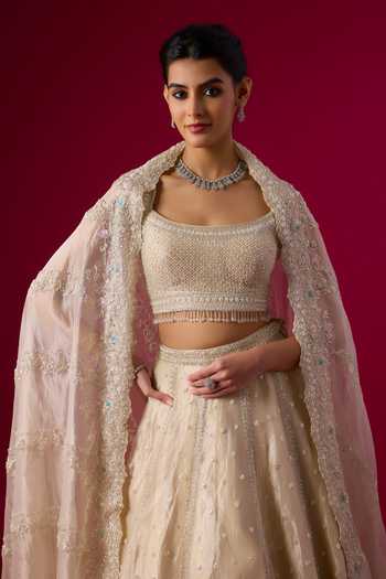 Buy Vedant G Gold Tissue Square Neck Sequins Embroidered Champagne Lehenga Set Online at Aza Fashions Buy_Vedant G_Gold Tissue Square Neck Sequins Embroidered Champagne Lehenga Set _Online_at_Aza_Fashions