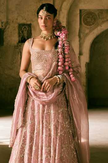 Buy Vedant G Lavender Tissue Square Neck Embroidered Lehenga Set Online at Aza Fashions Buy_Vedant G_Lavender Tissue Square Neck Embroidered Lehenga Set _Online_at_Aza_Fashions