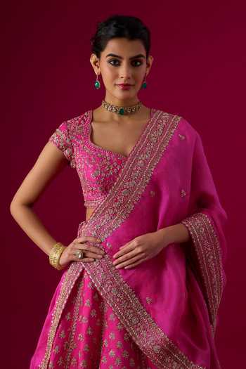 Buy Vedant G Pink Silk, Organza Sweetheart Neck Sequins Embroidered Bridal Lehenga Set Online at Aza Fashions Buy_Vedant G_Pink Silk, Organza Sweetheart Neck Sequins Embroidered Bridal Lehenga Set _Online_at_Aza_Fashions