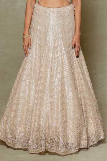 Shop_Vedant G_Beige Tissue V-neck Pearl Embroidered Lehenga Set _Online_at_Aza_Fashions