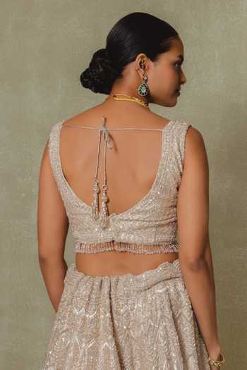 Shop Vedant G Gold Tissue V-neck Sequins Embroidered Lehenga Set at Aza Fashions Shop_Vedant G_Gold Tissue V-neck Sequins Embroidered Lehenga Set _at_Aza_Fashions