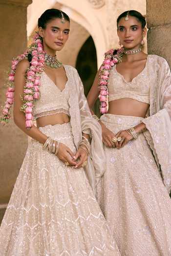 Vedant G Gold Tissue V-neck Sequins Embroidered Lehenga Set at Aza Fashions Vedant G_Gold Tissue V-neck Sequins Embroidered Lehenga Set _at_Aza_Fashions
