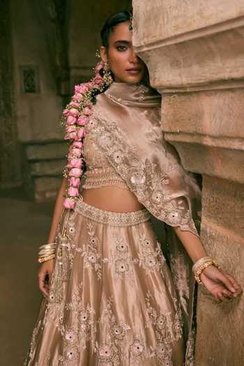 Vedant G Brown Tissue Sequin Embroidered Bridal Lehenga Set Online at Aza Fashions Vedant G_Brown Tissue Sequin Embroidered Bridal Lehenga Set _Online_at_Aza_Fashions