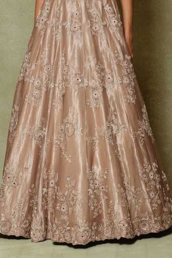 Shop Vedant G Brown Tissue Sequin Embroidered Bridal Lehenga Set Online at Aza Fashions Shop_Vedant G_Brown Tissue Sequin Embroidered Bridal Lehenga Set _Online_at_Aza_Fashions