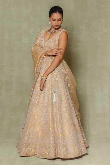 Shop Vedant G Gold Tissue V-neck Sequins Work Bridal Lehenga Set Online at Aza Fashions Shop_Vedant G_Gold Tissue V-neck Sequins Work Bridal Lehenga Set _Online_at_Aza_Fashions