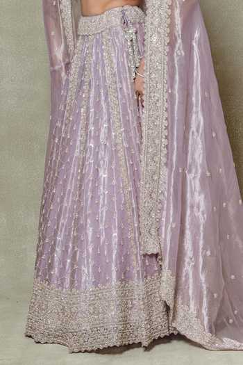 Buy_Vedant G_Lilac Tissue Sweetheart Neck Cutdana Embroidered Lehenga Set _Online_at_Aza_Fashions