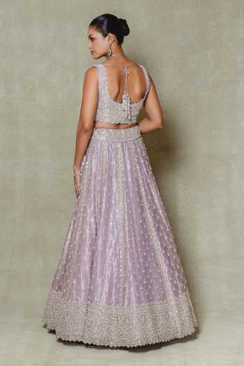 Vedant G_Lilac Tissue Sweetheart Neck Cutdana Embroidered Lehenga Set _at_Aza_Fashions