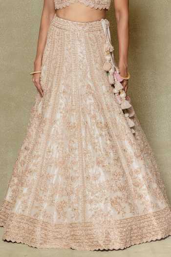 Vedant G Beige Tissue V-neck Silk Embroidered Bridal Lehenga Set Online at Aza Fashions Vedant G_Beige Tissue V-neck Silk Embroidered Bridal Lehenga Set _Online_at_Aza_Fashions