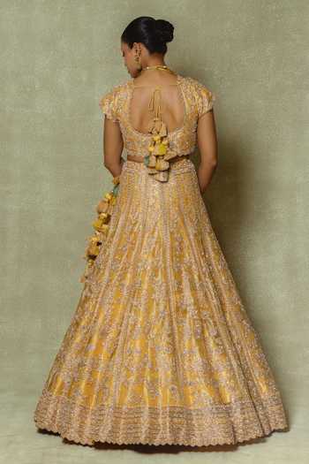 Vedant G Yellow Tissue Embroidered Lehenga Set 