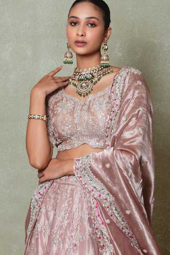 Vedant G_Lavender Tissue Sweetheart Neck Zardozi Work Lehenga Set _Online_at_Aza_Fashions