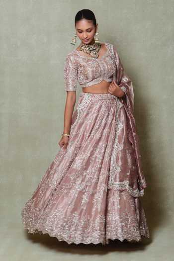 Buy_Vedant G_Lavender Tissue Sweetheart Neck Zardozi Work Lehenga Set _Online_at_Aza_Fashions