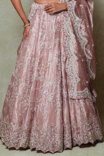 Shop_Vedant G_Lavender Tissue Sweetheart Neck Zardozi Work Lehenga Set _Online_at_Aza_Fashions