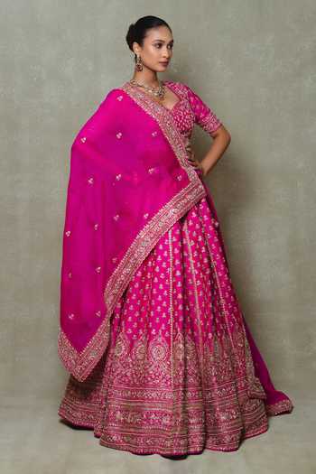 Vedant G Rani Pink Tissue Embroidered Lehenga Set 