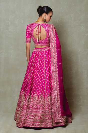 Vedant G Rani Pink Tissue Embroidered Lehenga Set 