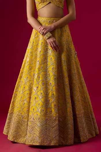 Buy Vedant G Yellow Silk, Organza, Brocade V-neck Sequin Embroidered Lehenga Set Online at Aza Fashions Buy_Vedant G_Yellow Silk, Organza, Brocade V-neck Sequin Embroidered Lehenga Set _Online_at_Aza_Fashions