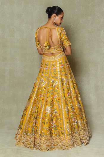 Vedant G Yellow Organza Embroidered Lehenga Set 