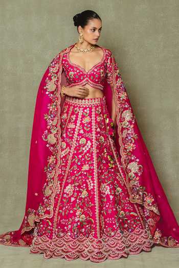 Buy Vedant G Pink Organza Sweetheart Neck Embroidered Bridal Lehenga Set Online at Aza Fashions Buy_Vedant G_Pink Organza Sweetheart Neck Embroidered Bridal Lehenga Set _Online_at_Aza_Fashions