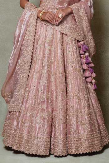 Shop Vedant G Pink Tissue Sweetheart Neck Rose Embroidered Bridal Lehenga Set Online at Aza Fashions Shop_Vedant G_Pink Tissue Sweetheart Neck Rose Embroidered Bridal Lehenga Set _Online_at_Aza_Fashions