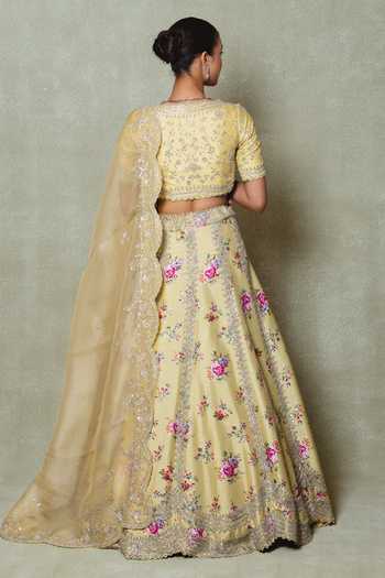 Vedant G Yellow Silk Embroidered Lehenga Set 