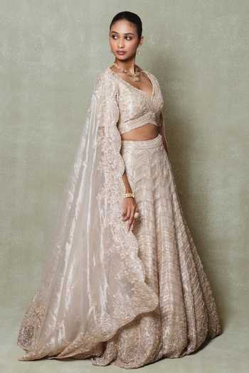 Vedant G Champagne Tissue Sweetheart Neck Cutdana Embroidered Lehenga Set Online at Aza Fashions Vedant G_Champagne Tissue Sweetheart Neck Cutdana Embroidered Lehenga Set _Online_at_Aza_Fashions
