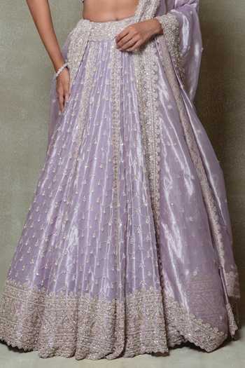 Vedant G_Lilac Tissue V-neck Embroidered Lehenga Set _Online_at_Aza_Fashions