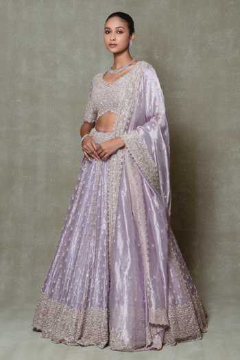 Vedant G Lilac Tissue Embroidered Lehenga Set 