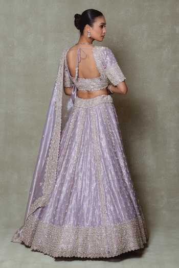 Vedant G Lilac Tissue Embroidered Lehenga Set 
